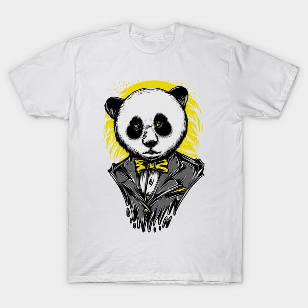 Smart Panda Suit Grey Yellow T-Shirt by BradleyHeal